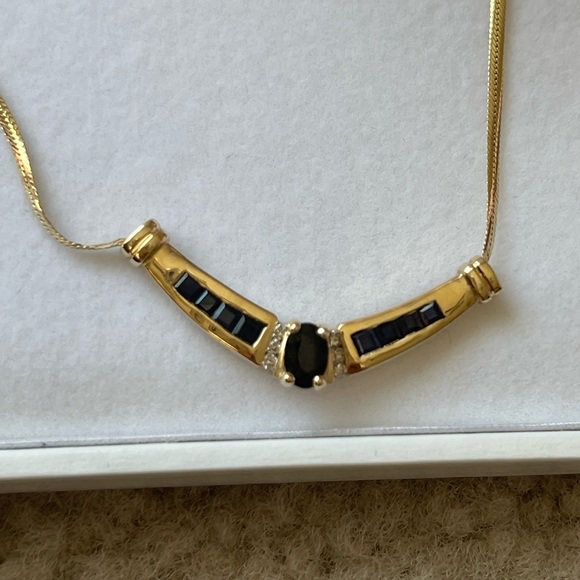 14k solid gold with diamonds and sapphire necklace - Picture 6 of 8